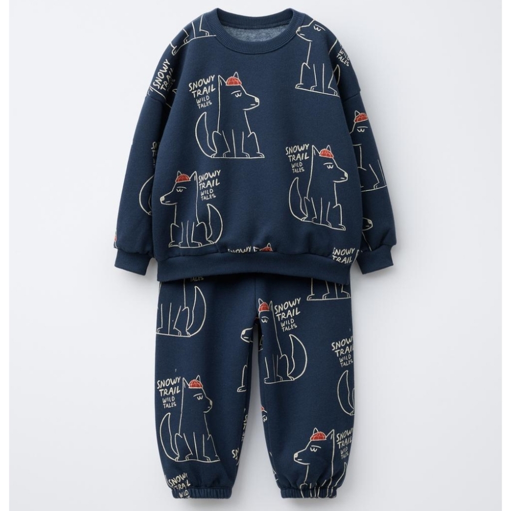 NWT zara wolves jogging set blue sweatshirt & sweatpants matching outfit 1.5 YRS